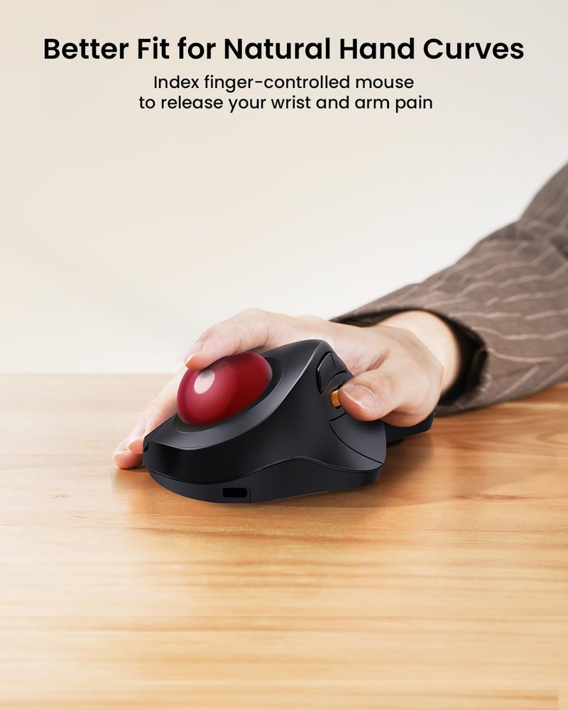 ProtoArc Wireless Bluetooth Trackball Mouse, EM03 NL Ergonomic Rollerball Mouse Rechargeable Computer Mice, 3 Device Connection, Compatible with PC, iPad, Mac, Windows-Red Ball - Image 2